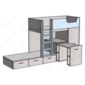 Двухъярусная кровать со шкафом и столом Ла-Пас Fmebel 90x200