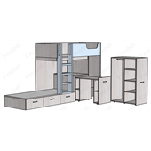 Двухъярусная кровать со шкафом и столом Ла-Пас Fmebel 90x200