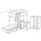 Двухъярусная кровать со шкафом и столом Ла-Пас Fmebel 90x200