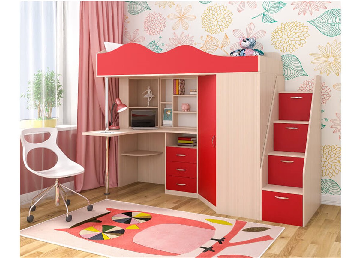 Кровать-чердак со столом Алабама Fmebel 80x190