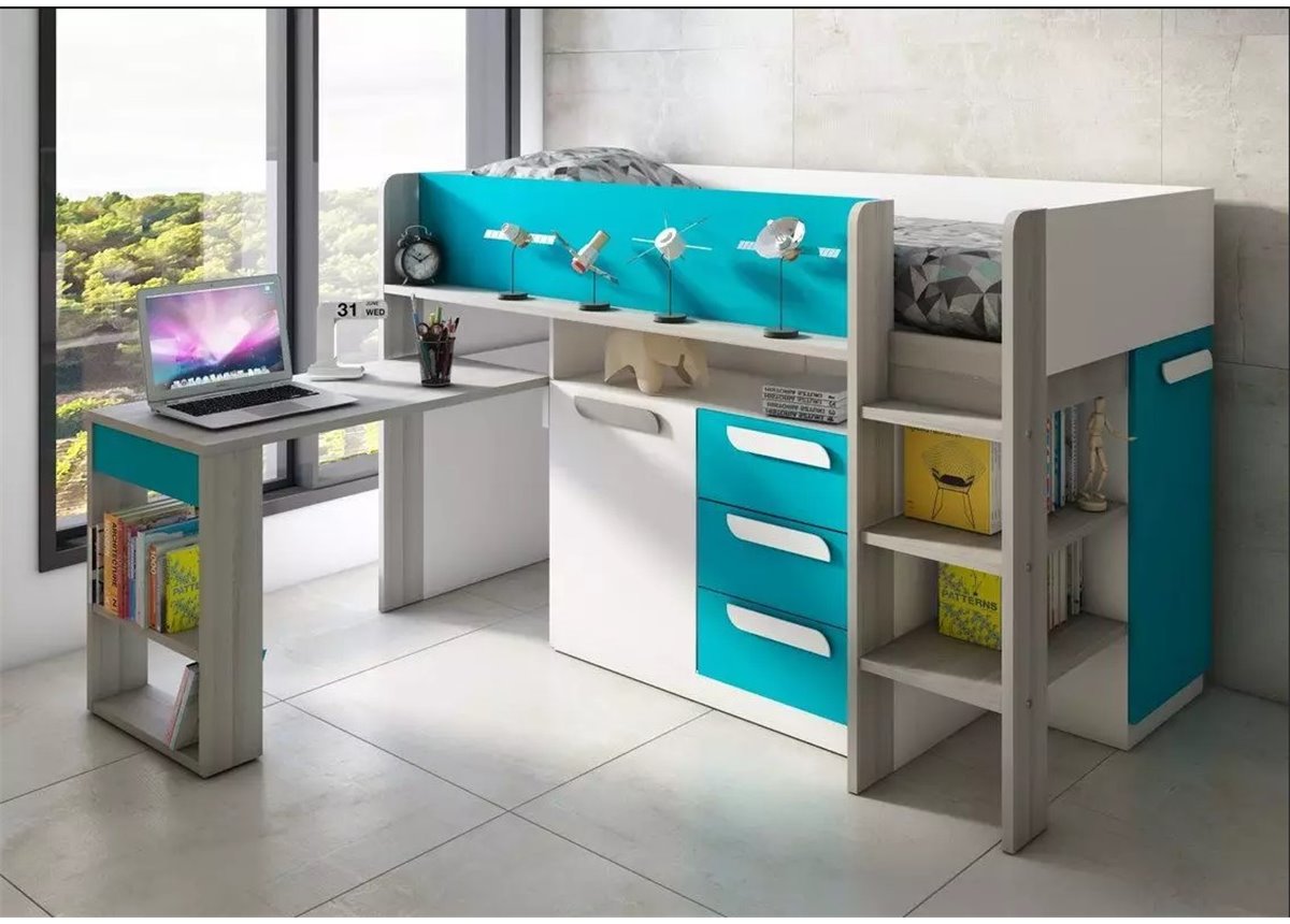 Кровать-чердак со столом Ньюкасл Fmebel 90x200