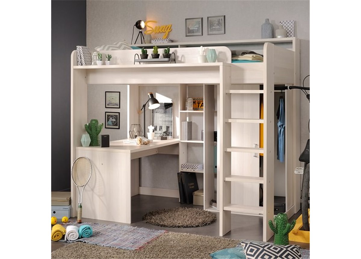 Кровать-чердак со столом и шкафом Тулуза Fmebel 90x200