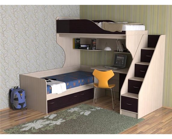 Кровать-чердак для двоих детей со столом Дейтон  Fmebel 80x190