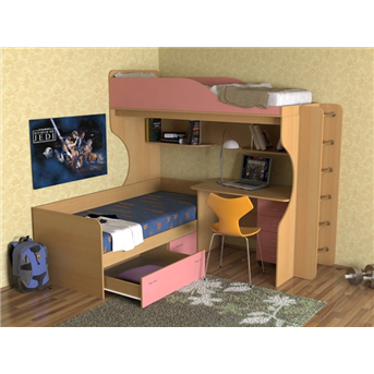 Кровать-чердак со столом Порту Fmebel 80x190
