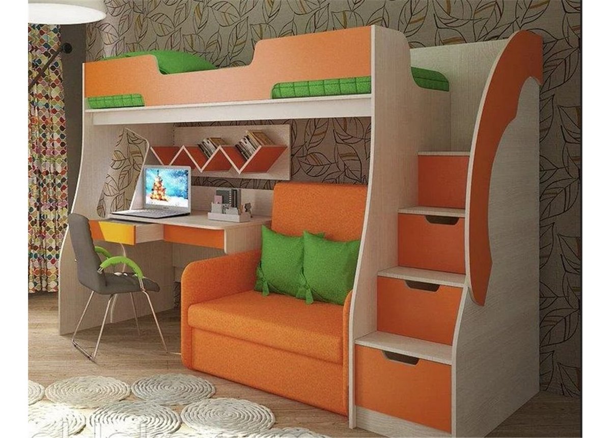 Кровать-чердак со столом Миннесота Fmebel 80x200