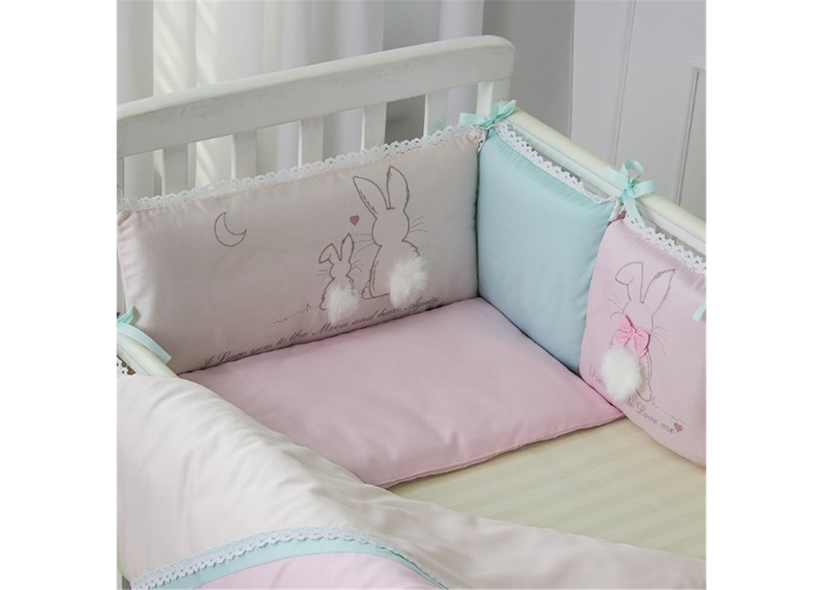 Распродажа Бортики Зайчики розовый + простынь Маленькая Соня
