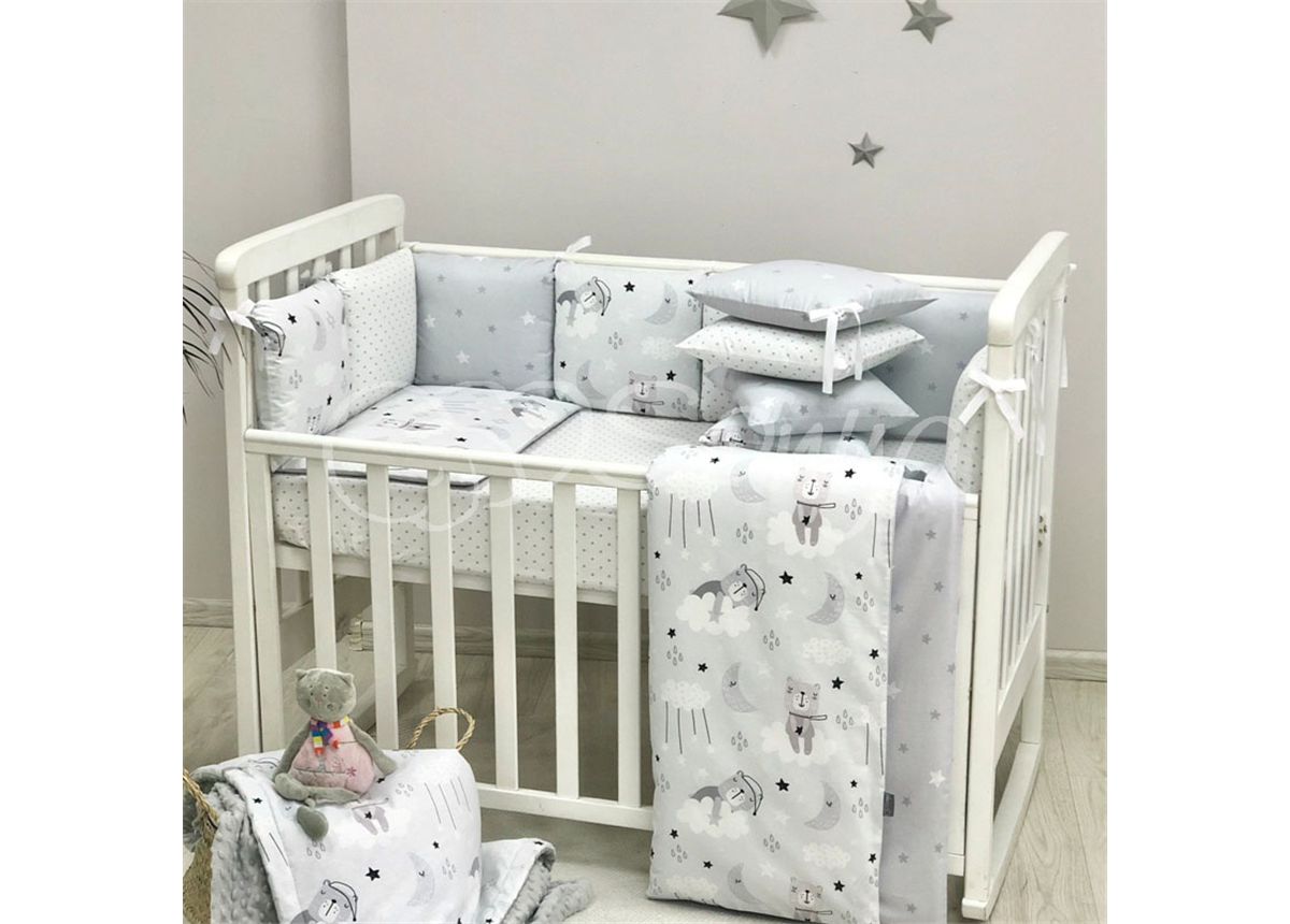 Комплект Baby Design Коты в облаках серый (6 предметов) Маленькая Соня