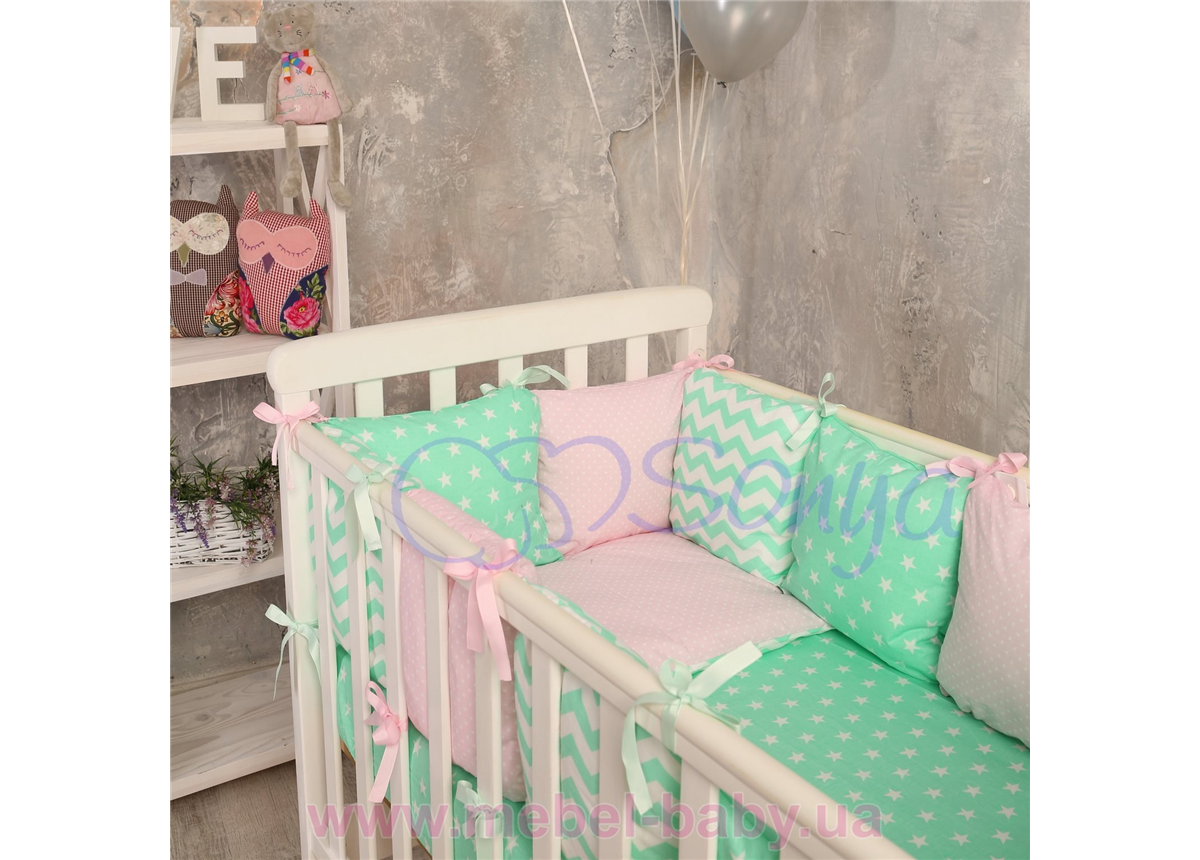 Комплект Бейби дизайн № 13 Розово-мятный зигзаг (6 предметов)