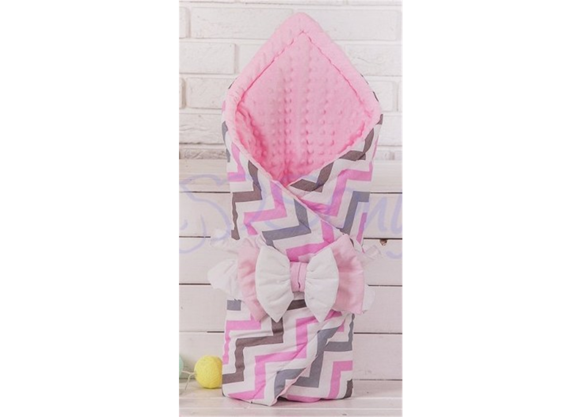 Плед-конверт утепленный Премиум Индиго розовый с бантиком