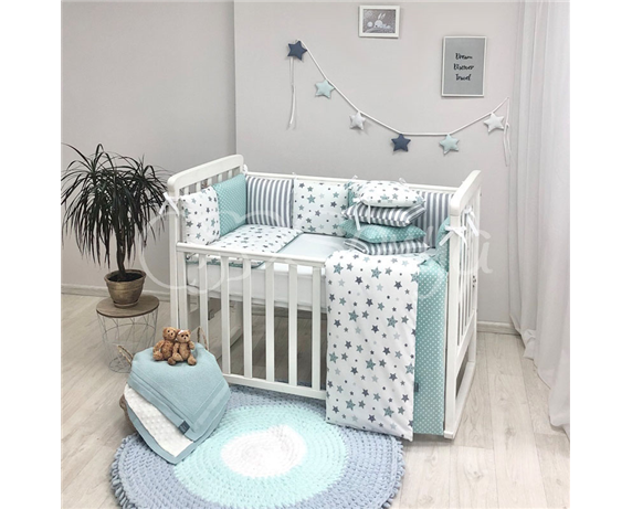 Распродажа Комплект Baby Design Stars мятный (6 предметов) + Сменные чехлы для бортиков Маленькая Соня