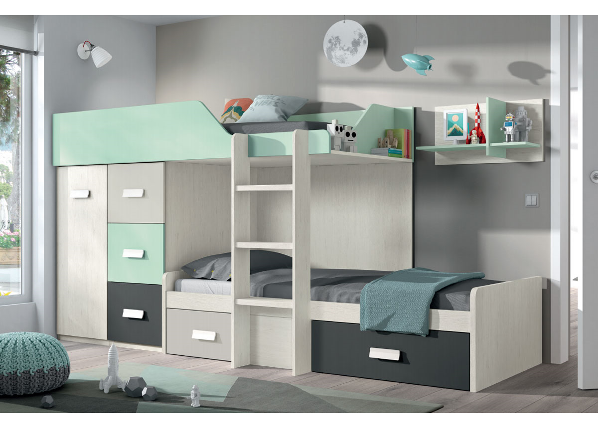 Двухъярусная кровать со шкафом Вена Fmebel 90x200