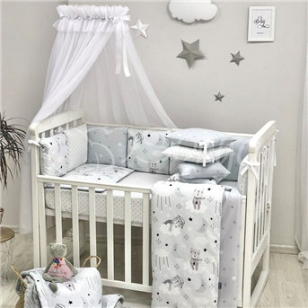 Комплект Baby Design Коты в облаках серый (7 предметов) Маленькая Соня