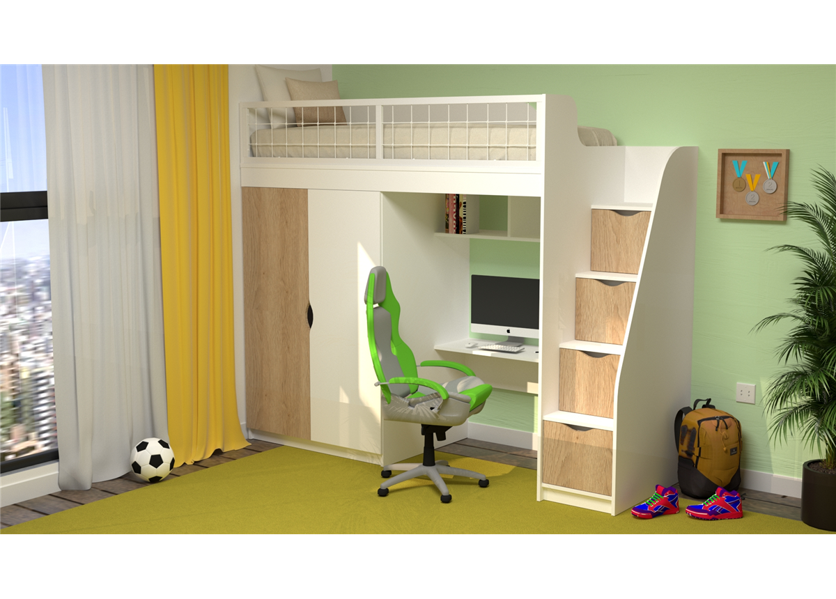 Кровать-чердак со столом Парма Fmebel