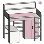 Кровать-чердак со столом и шкафом Тулуза Fmebel 90x200