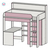 Кровать-чердак со столом и шкафом Тулуза Fmebel 90x200