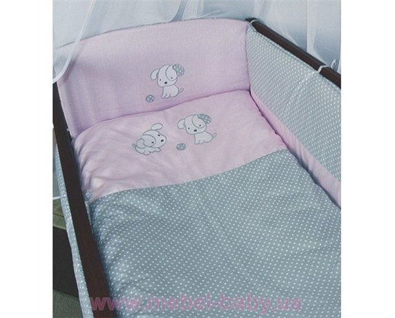 Распродажа ДБ061/3 Комплект постельного белья комбинированный с вышивкой (простыня на резинке) Медисон песик розовый