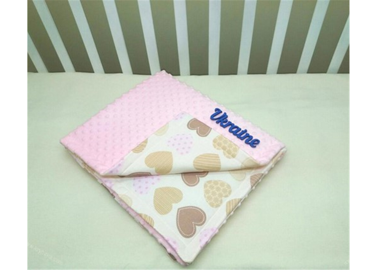 Распродажа Детский плюшевый плед Minky с хлопком, "Сердечки" розовый