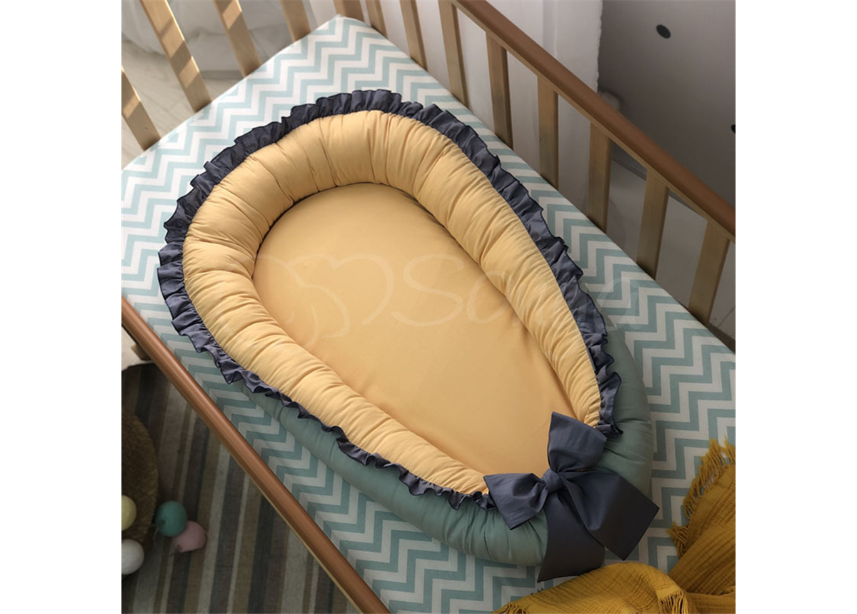 РАспродажа Кокон универсальный мята-горчица-рюш Маленькая Соня 65x30