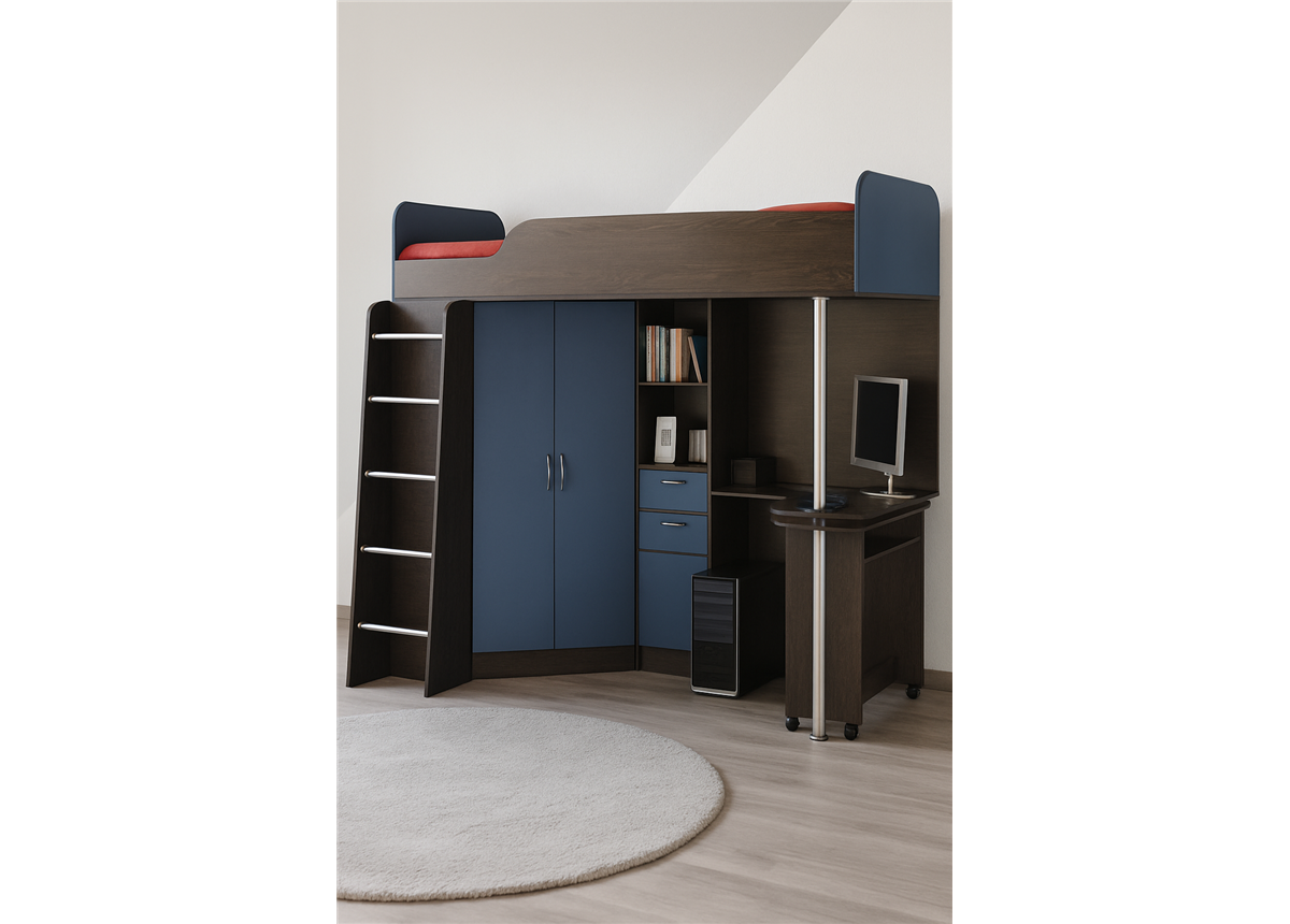 Кровать-чердак со столом Мадрид Fmebel