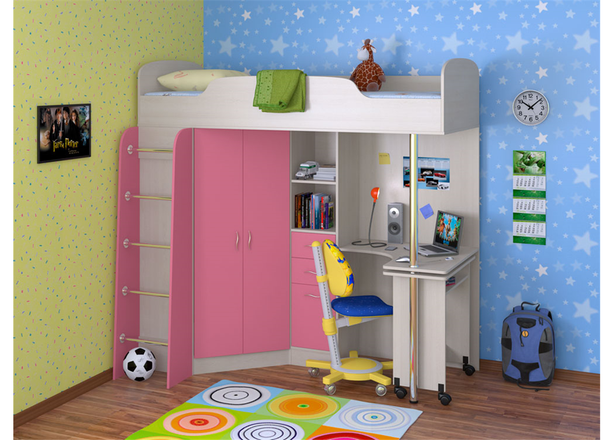 Кровать-чердак со столом Бруклин  Fmebel 80x190