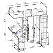 Кровать-чердак со столом Бруклин  Fmebel 80x190