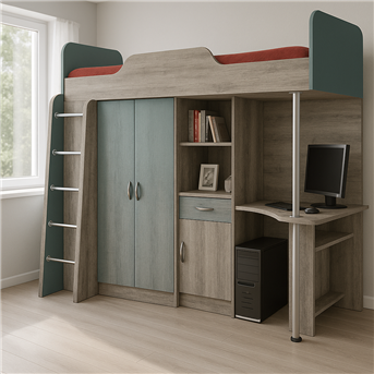 Кровать-чердак со столом Бруклин-2  Fmebel 90x190