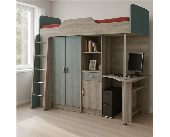 Кровать-чердак со столом Бруклин-2  Fmebel 90x190