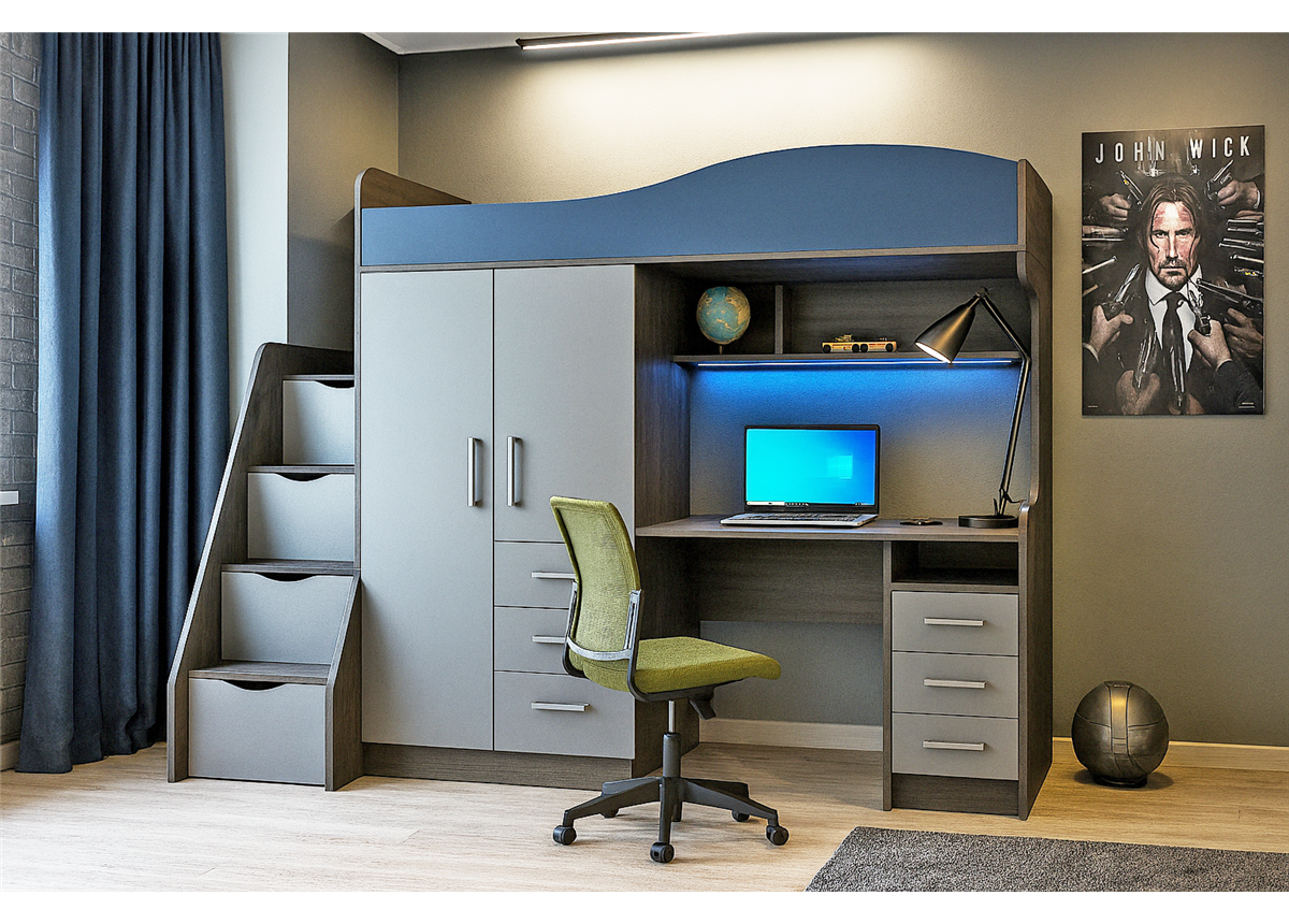 Кровать-чердак со столом Сидней Fmebel 