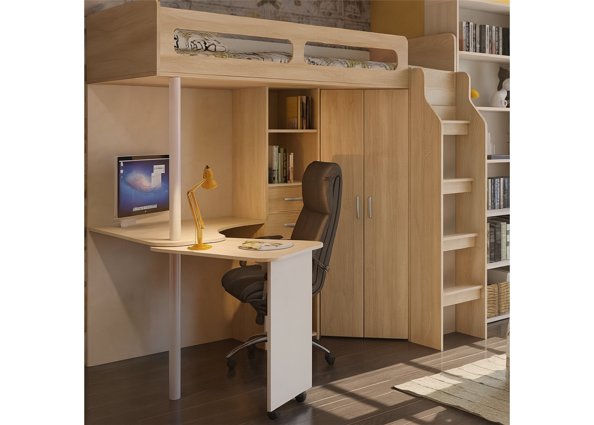 Кровать-чердак со столом Токио Fmebel 