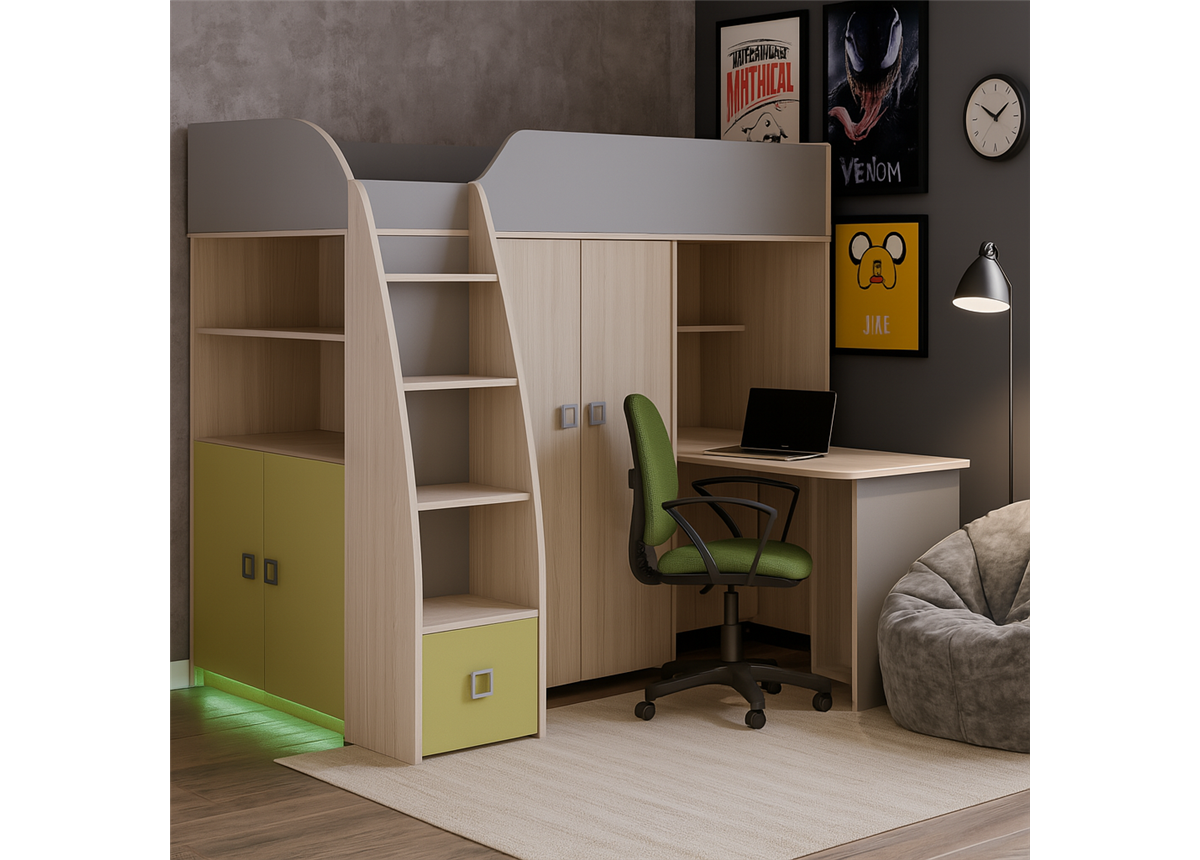 Кровать-чердак со столом Женева Fmebel 