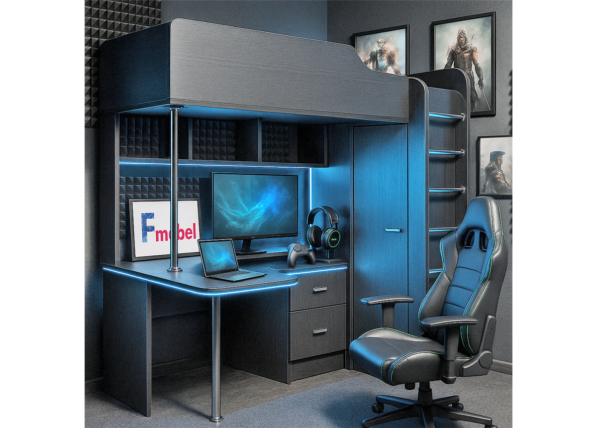 Кровать-чердак со столом Кейптаун Fmebel 