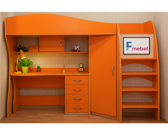 Кровать-чердак со столом Рейкьявик Fmebel