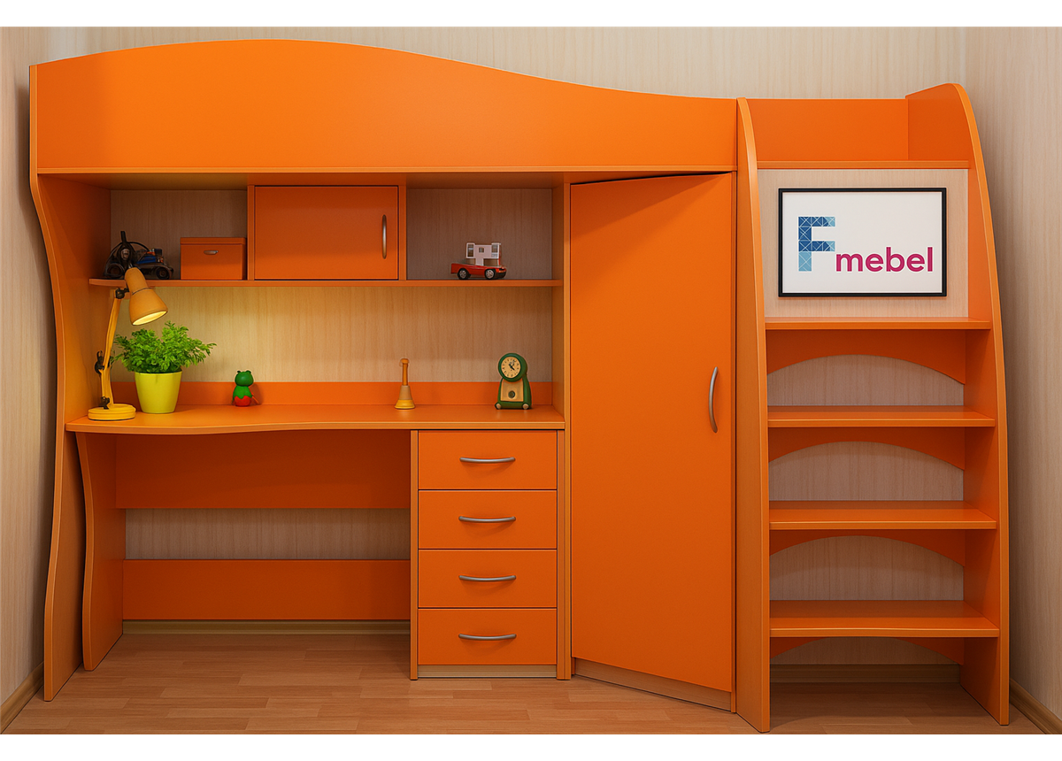 Кровать-чердак со столом Рейкьявик Fmebel