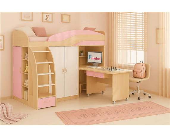 Кровать-чердак со столом Истон Fmebel 80x200