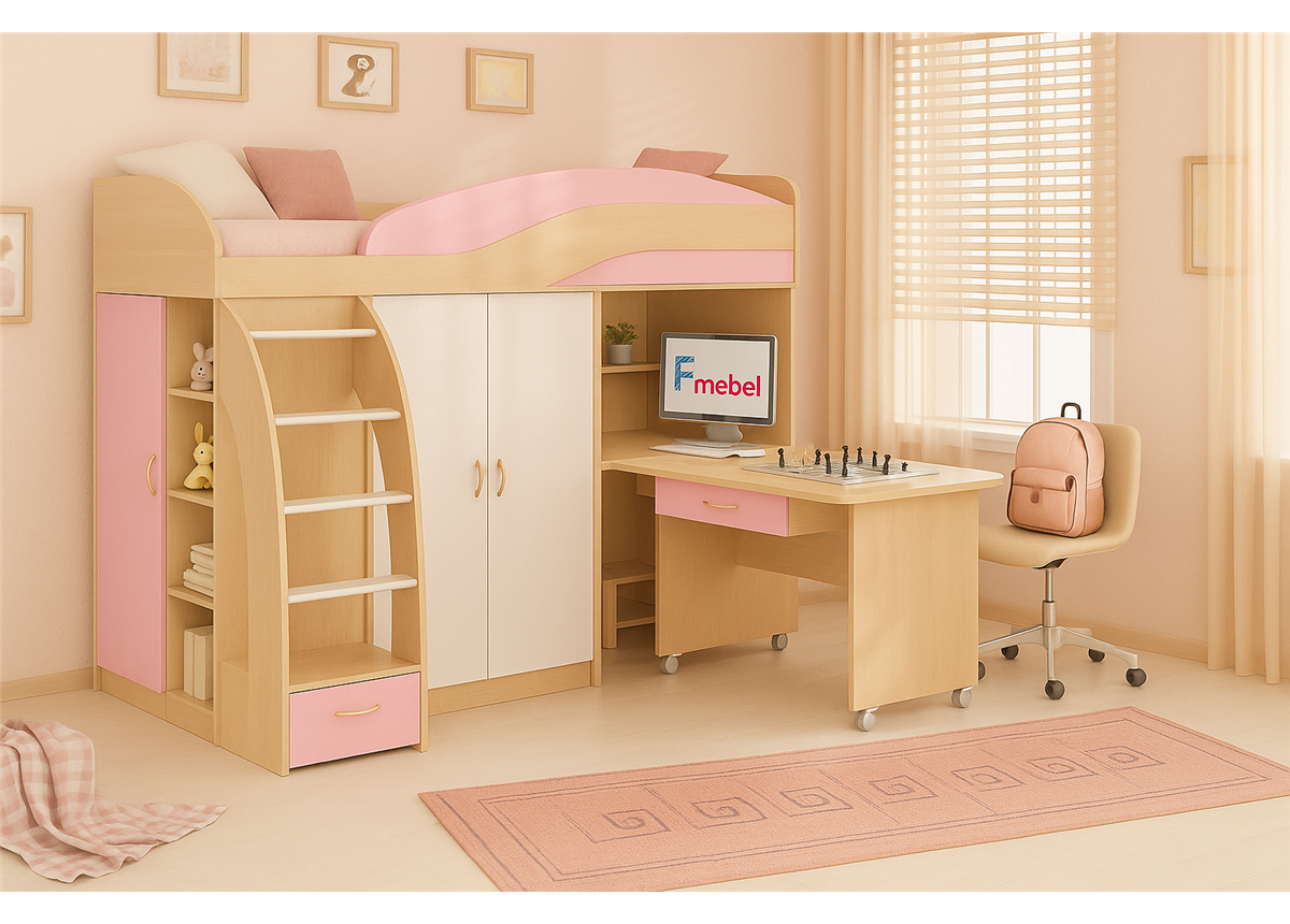 Кровать-чердак со столом Истон Fmebel 80x200