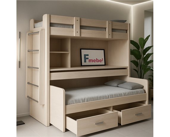 Кровать-чердак со столом Дортмунд Fmebel