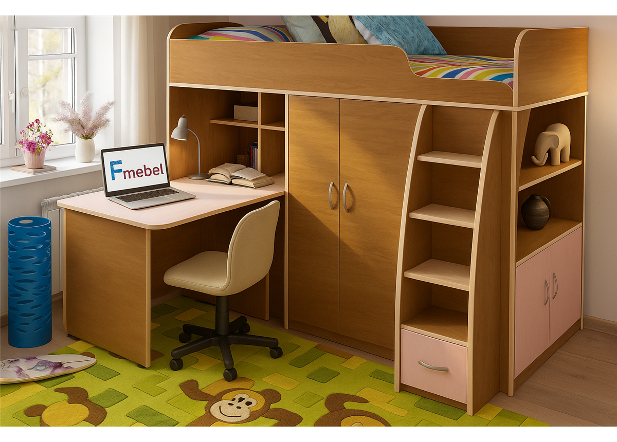 Кровать-чердак со столом Севилья Fmebel 