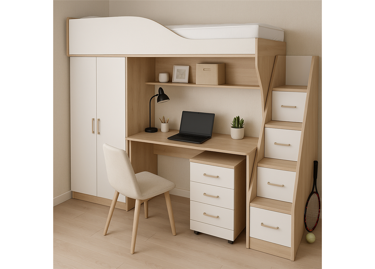 Кровать-чердак со столом Сингапур Fmebel 