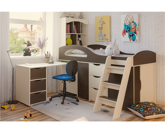 Кровать-чердак со столом Канзас Fmebel 80x180
