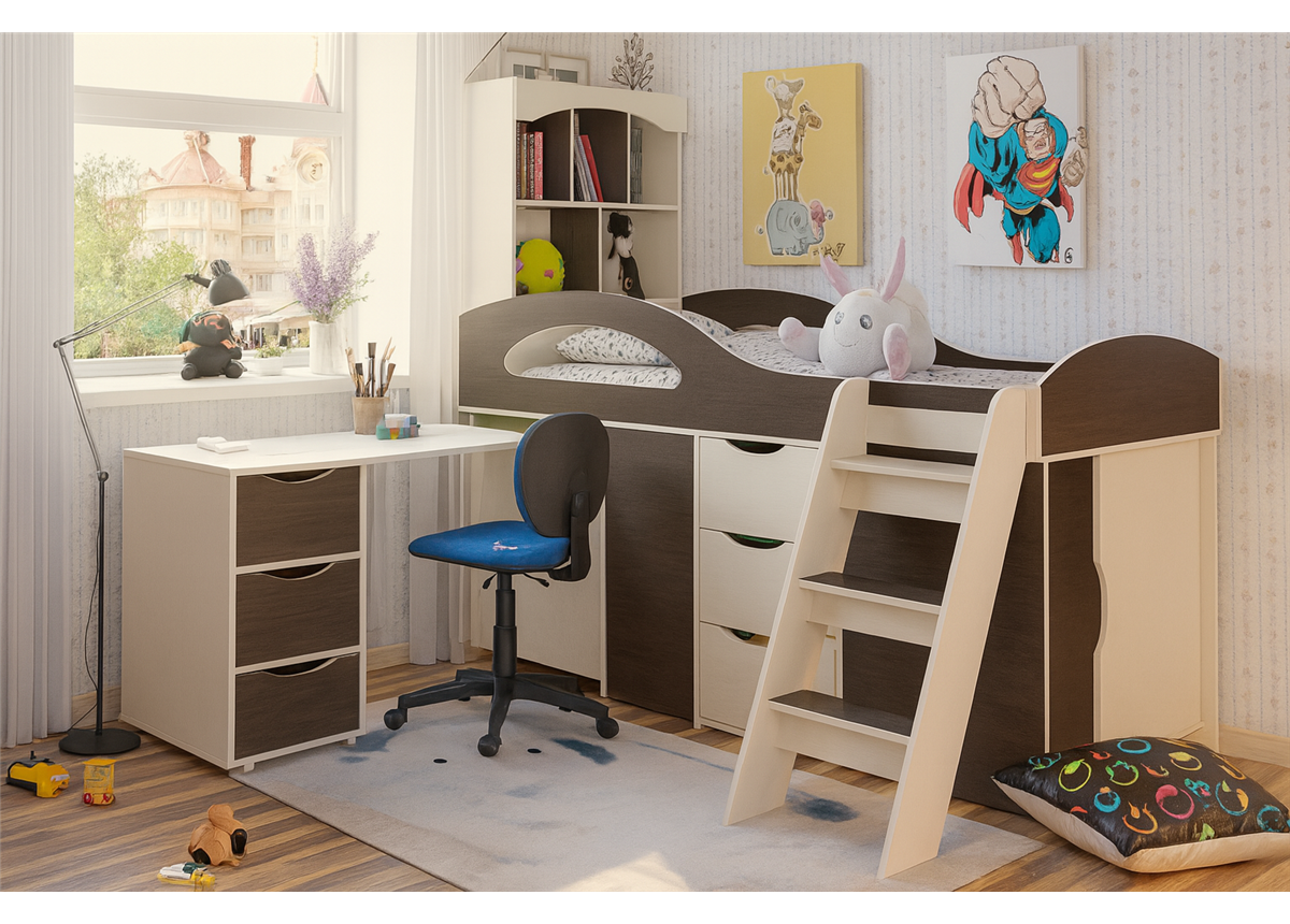 Кровать-чердак со столом Канзас Fmebel 80x180