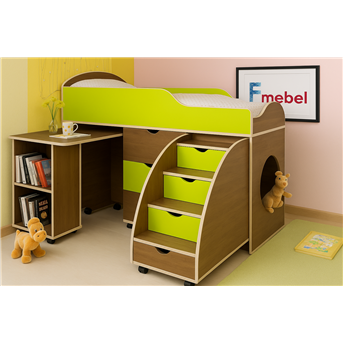 Кровать-чердак со столом Конкорд Fmebel 70x160