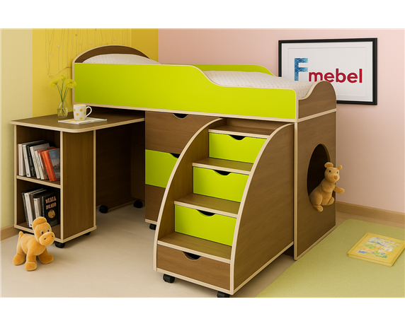 Кровать-чердак со столом Конкорд Fmebel 70x160