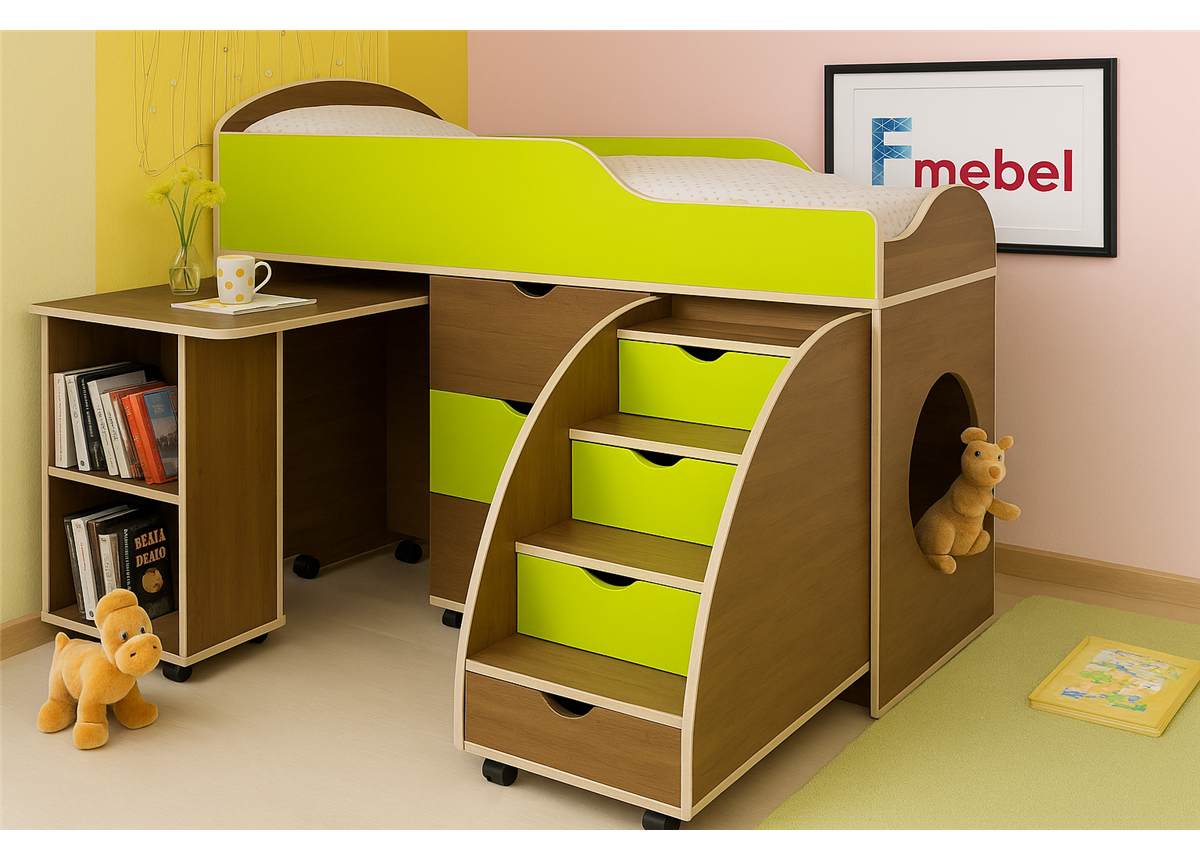 Кровать-чердак со столом Конкорд Fmebel 70x160