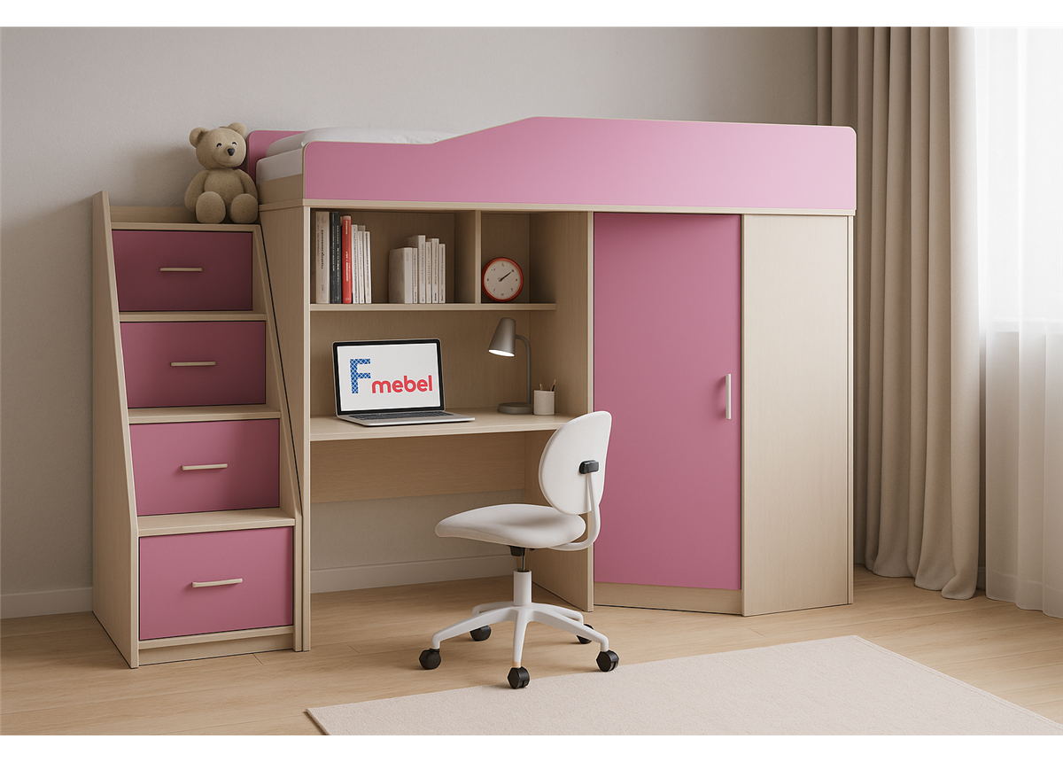 Кровать-чердак со столом Мидленд Fmebel 80x190