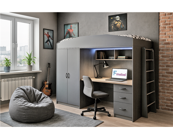 Кровать-чердак со столом Дакар Fmebel 