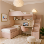 Кровать-чердак для двоих детей со столом Дейтон  Fmebel 80x190