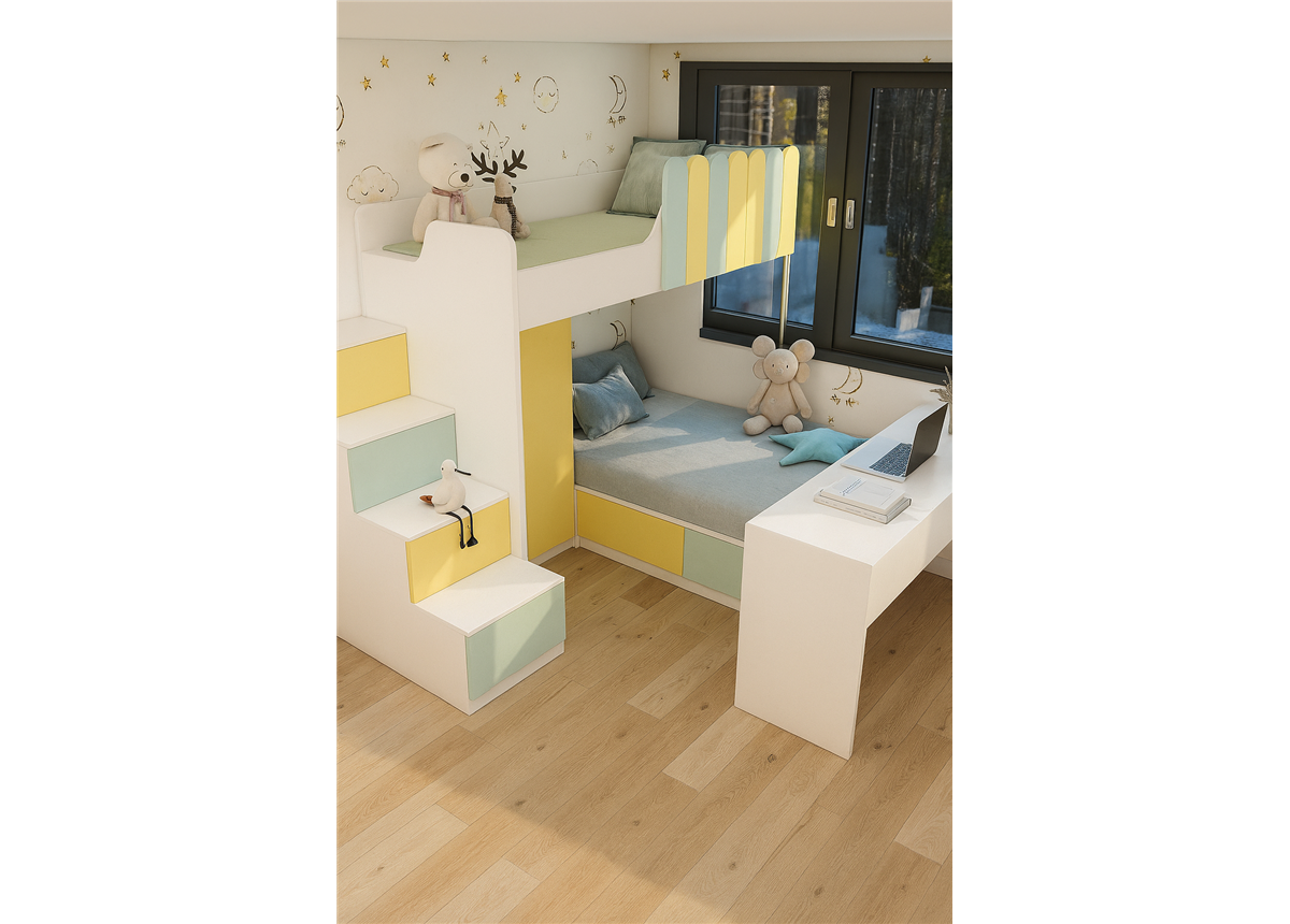 Ліжко-горище двомісне зі столом Візалія Fmebel