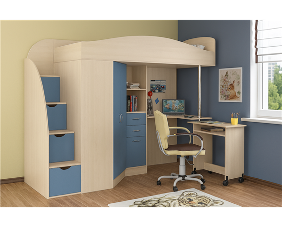 Кровать-чердак со столом Талса Fmebel 80x190