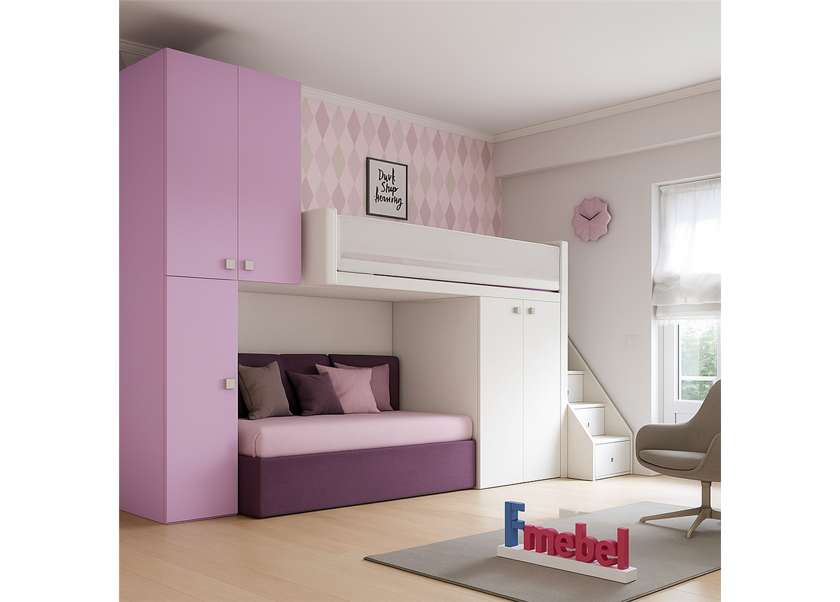 Кровать-чердак с местом под диван Калифорния Fmebel 80x190