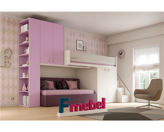 Кровать-чердак с местом под диван Калифорния Fmebel 80x190